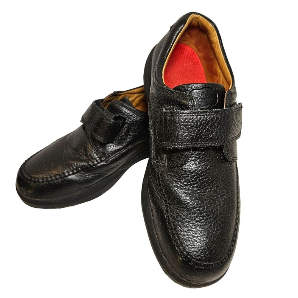 Dr. Comfort Loafers Mens 10W Black Leather comfortable walking hook loop straps